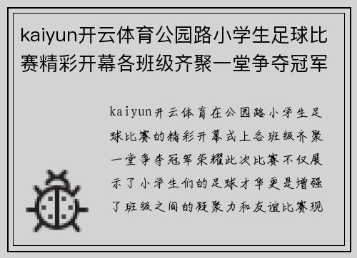 kaiyun开云体育公园路小学生足球比赛精彩开幕各班级齐聚一堂争夺冠军荣耀